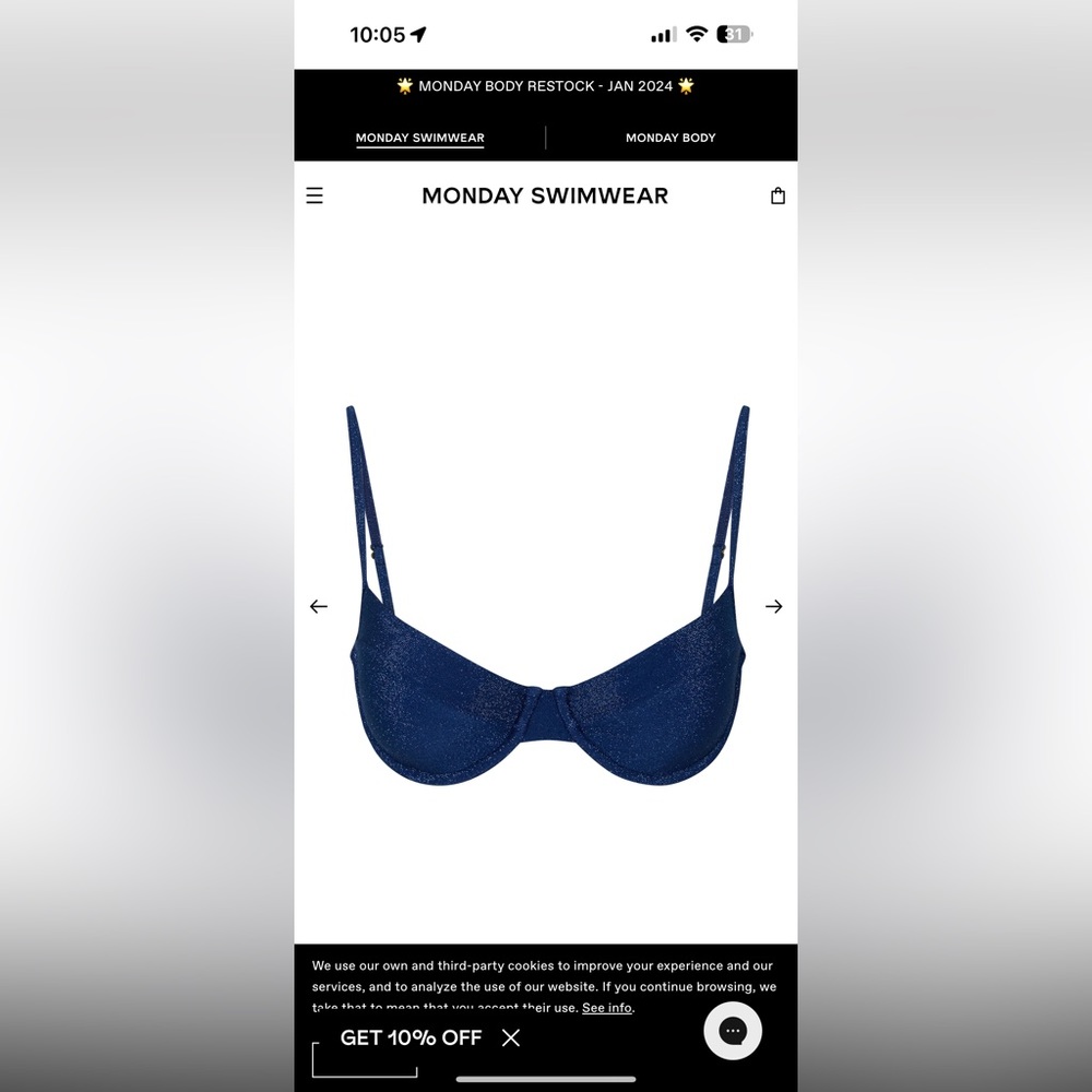 Monday swimwear blue shimmer top